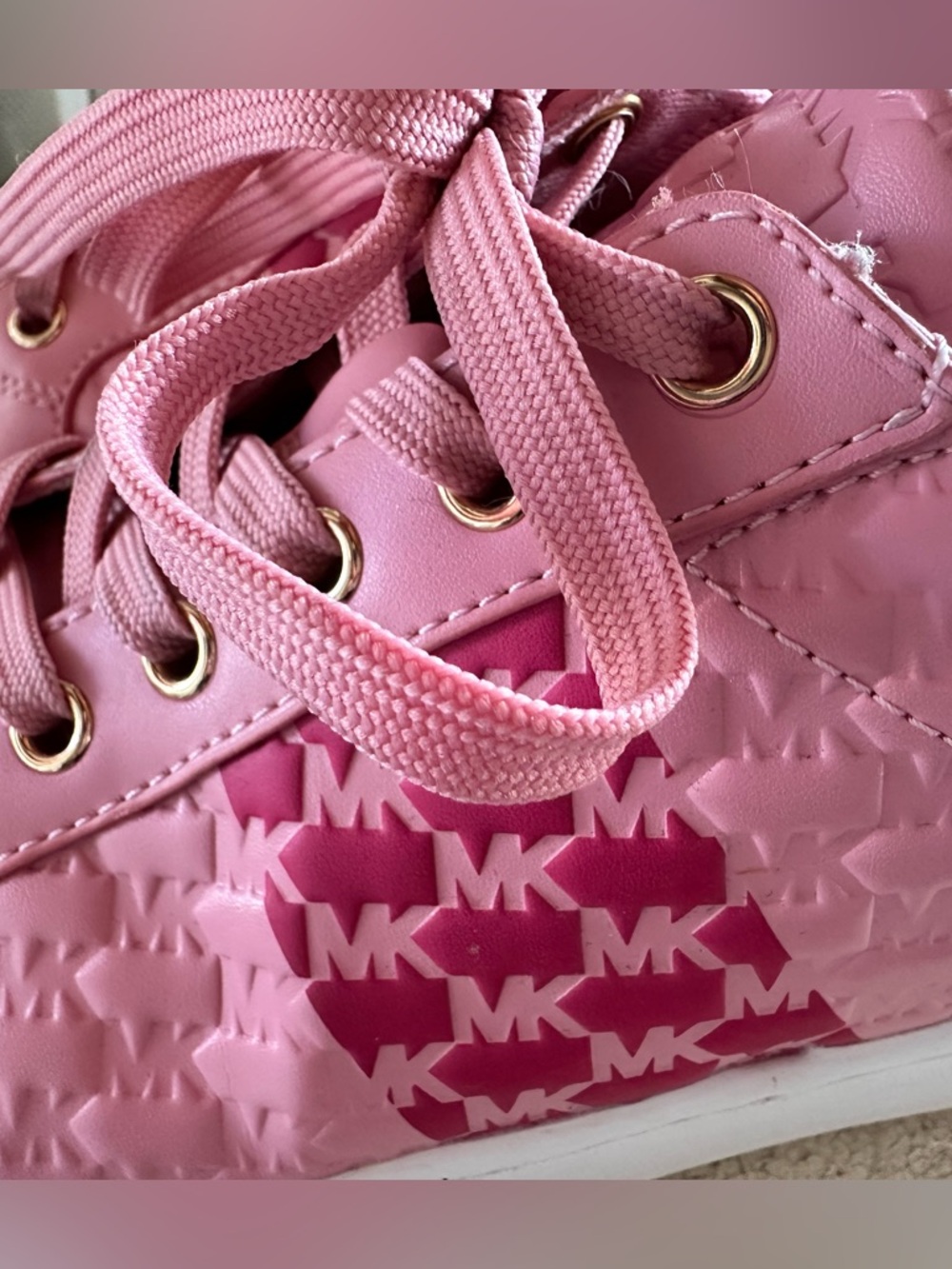 Michael Kors Pink Logo Lace-Up Sneaker with Gold Eyelets size 8